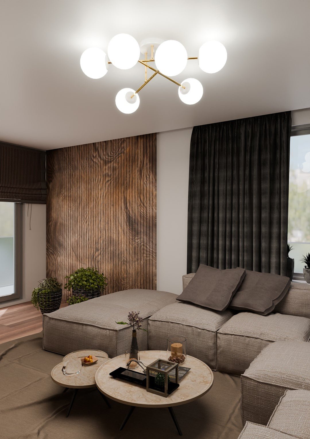 Deckenleuchte Grand 6 in Weiß, Gold, 6-flammig