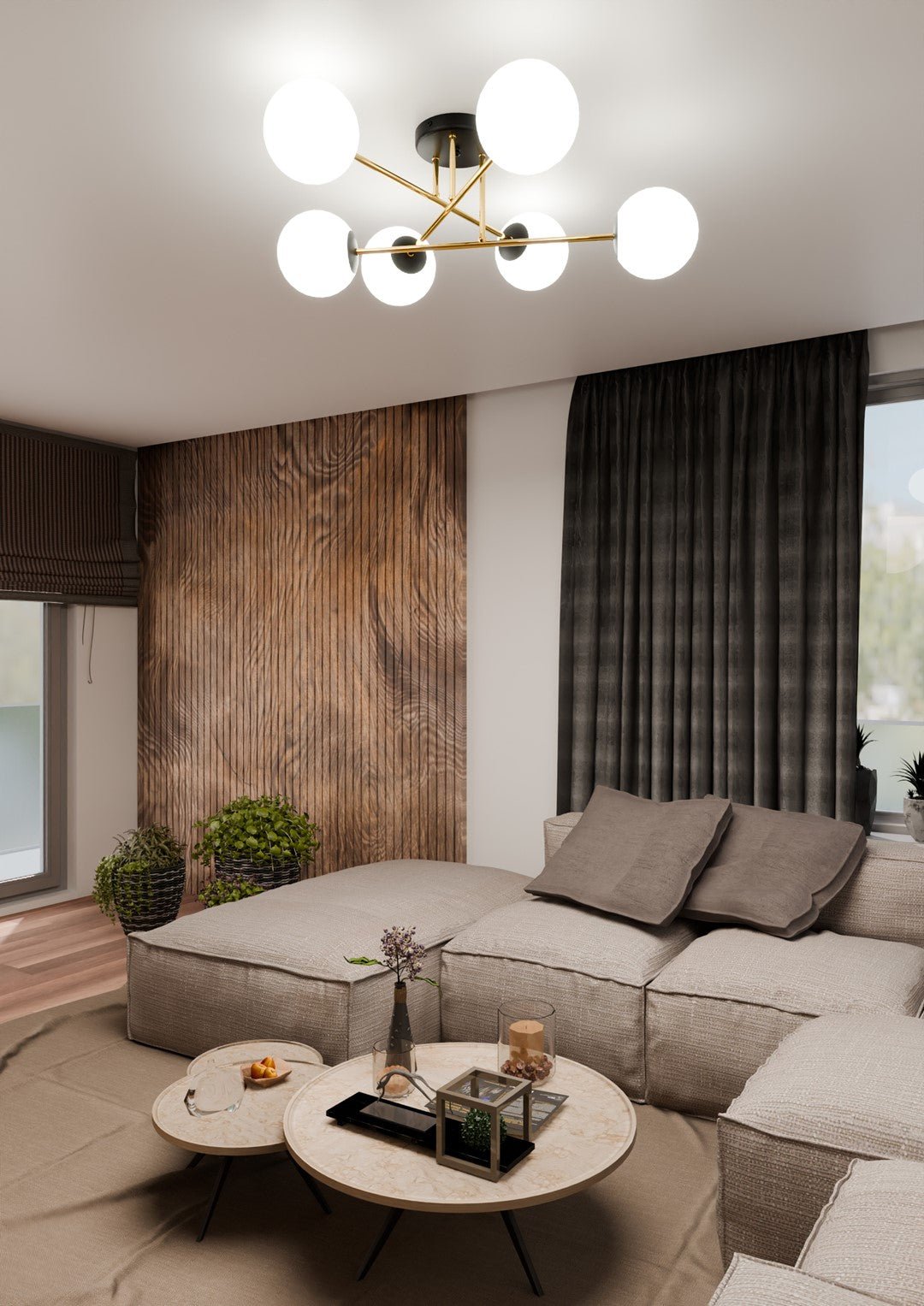 Deckenleuchte Grand 6 in Schwarz, Gold, Weiß, 6-flammig