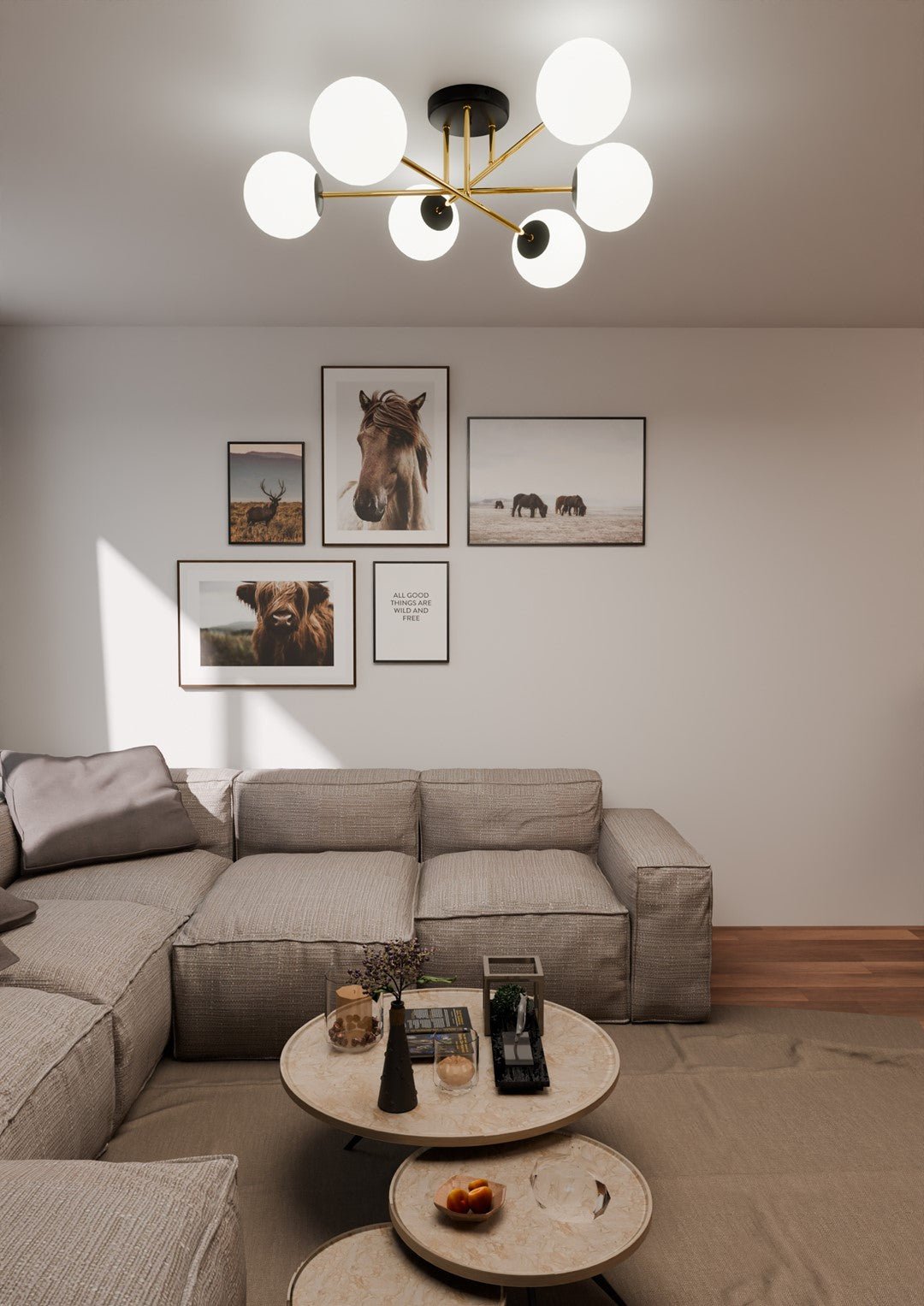 Deckenleuchte Grand 6 in Schwarz, Gold, Weiß, 6-flammig