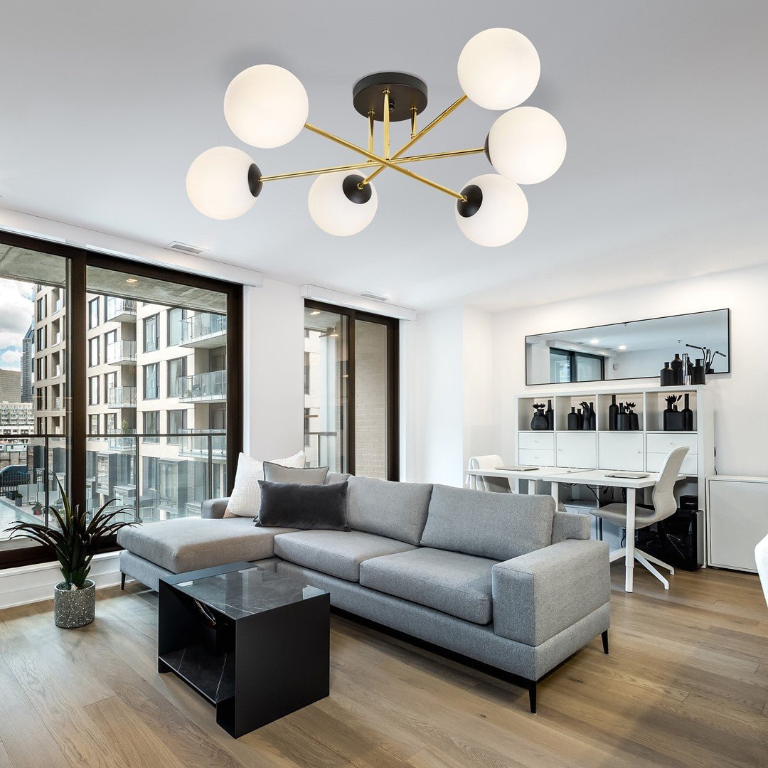 Deckenleuchte Grand 6 in Schwarz, Gold, Weiß, 6-flammig