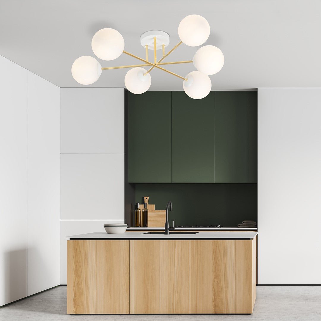 Deckenleuchte Grand 6 in Weiß, Gold, 6-flammig