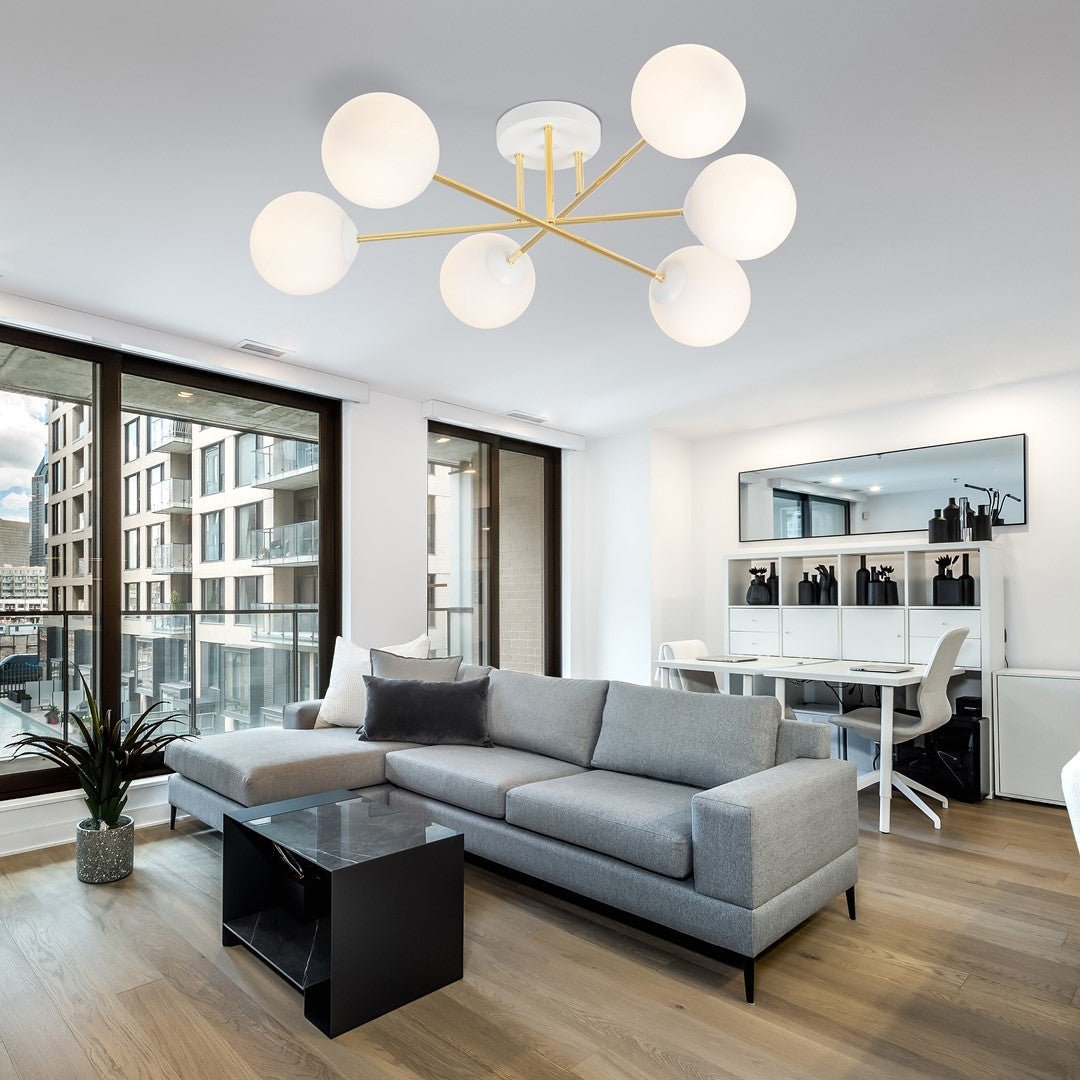 Deckenleuchte Grand 6 in Weiß, Gold, 6-flammig