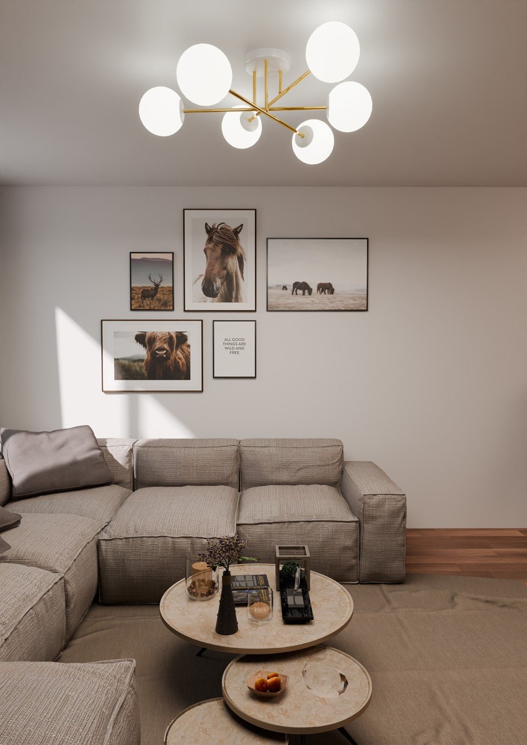 Deckenleuchte Grand 6 in Weiß, Gold, 6-flammig