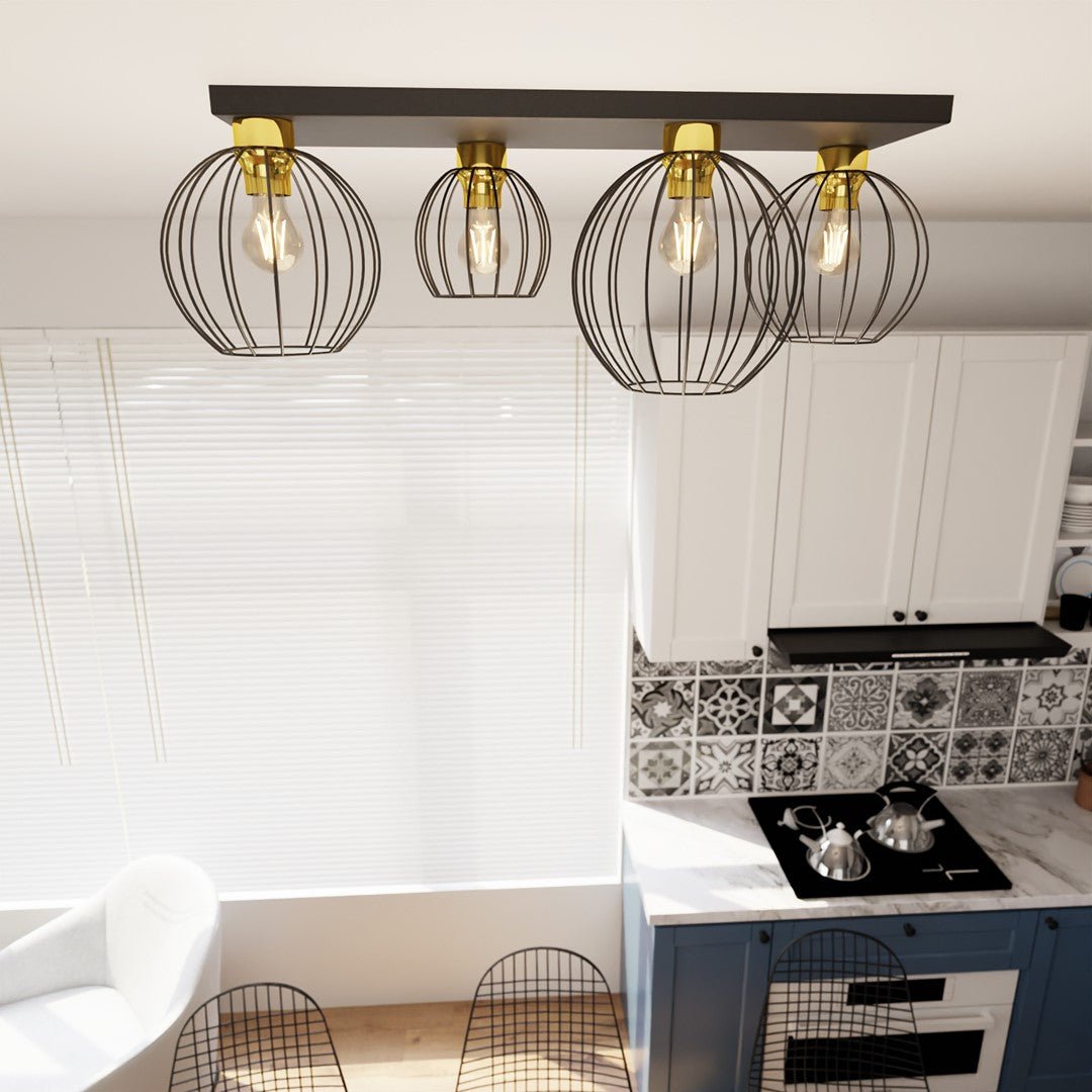 Deckenleuchte Haven 4 in Schwarz, Gold, 4-flammig