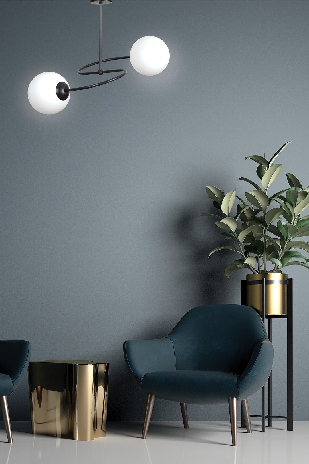 Deckenleuchte Orbit 2 in Schwarz, Weiß, 2-flammig