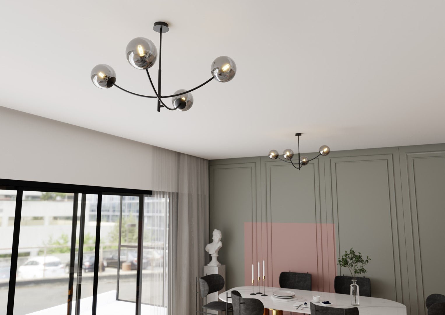 Deckenleuchte Props 4 in Schwarz, Graphit, 4-flammig