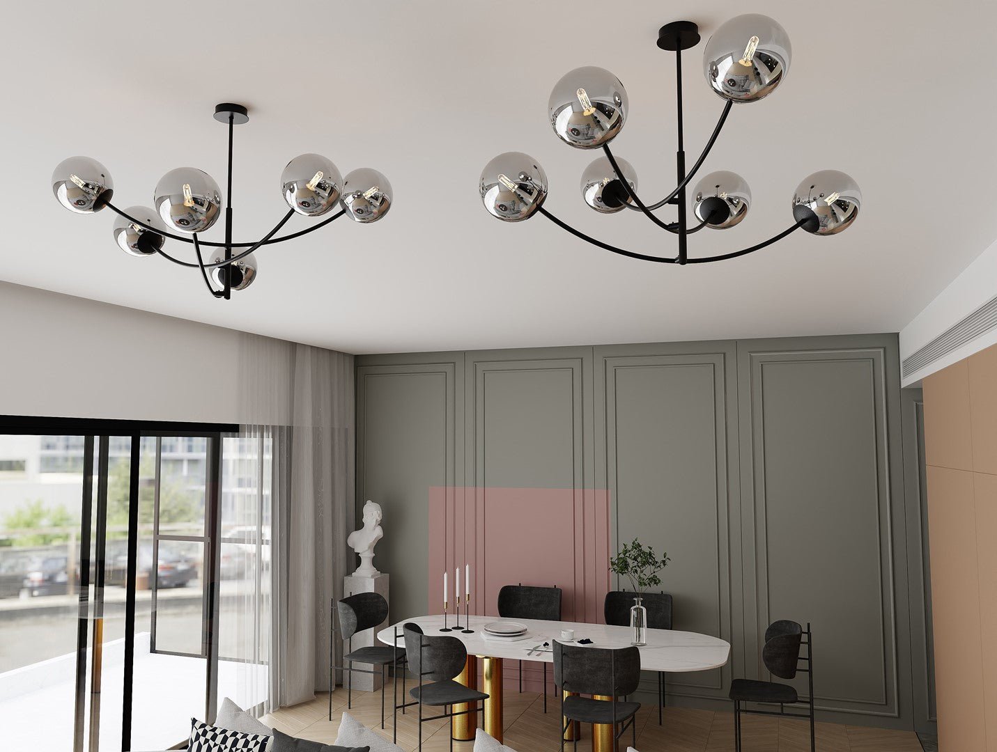 Deckenleuchte Props 6 in Schwarz, Graphit, 6-flammig