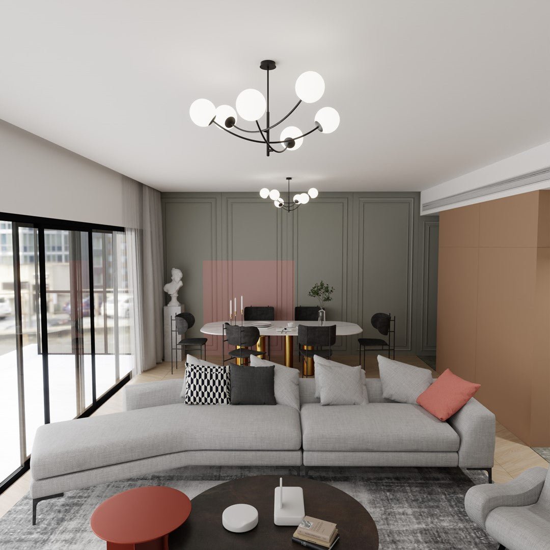 Deckenleuchte Props 6 in Schwarz, Weiß, 6-flammig