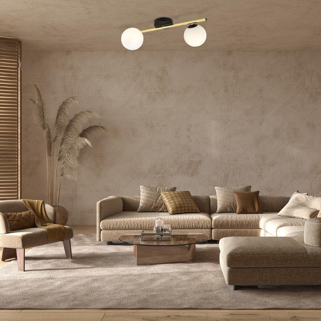 Deckenleuchte Radiance 2 in Schwarz, Gold, Weiß, 2-flammig