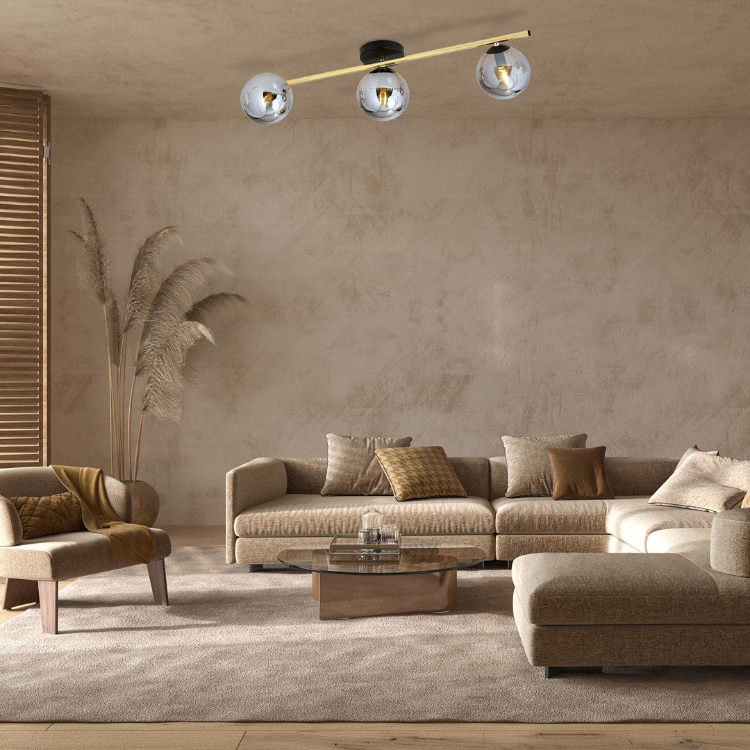 Deckenleuchte Radiance 3 in Schwarz, Gold, Graphit, 3-flammig