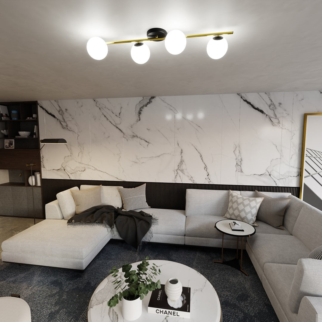 Deckenleuchte Radiance 4 in Schwarz, Gold, Weiß, 4-flammig