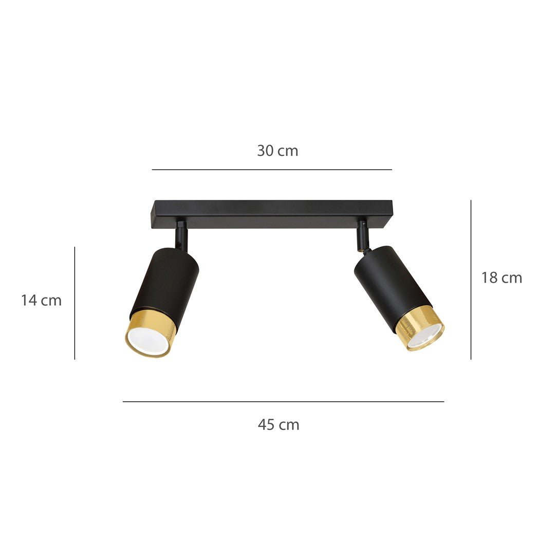 Deckenleuchte Vallant 2 in Schwarz, Gold, 2-flammig