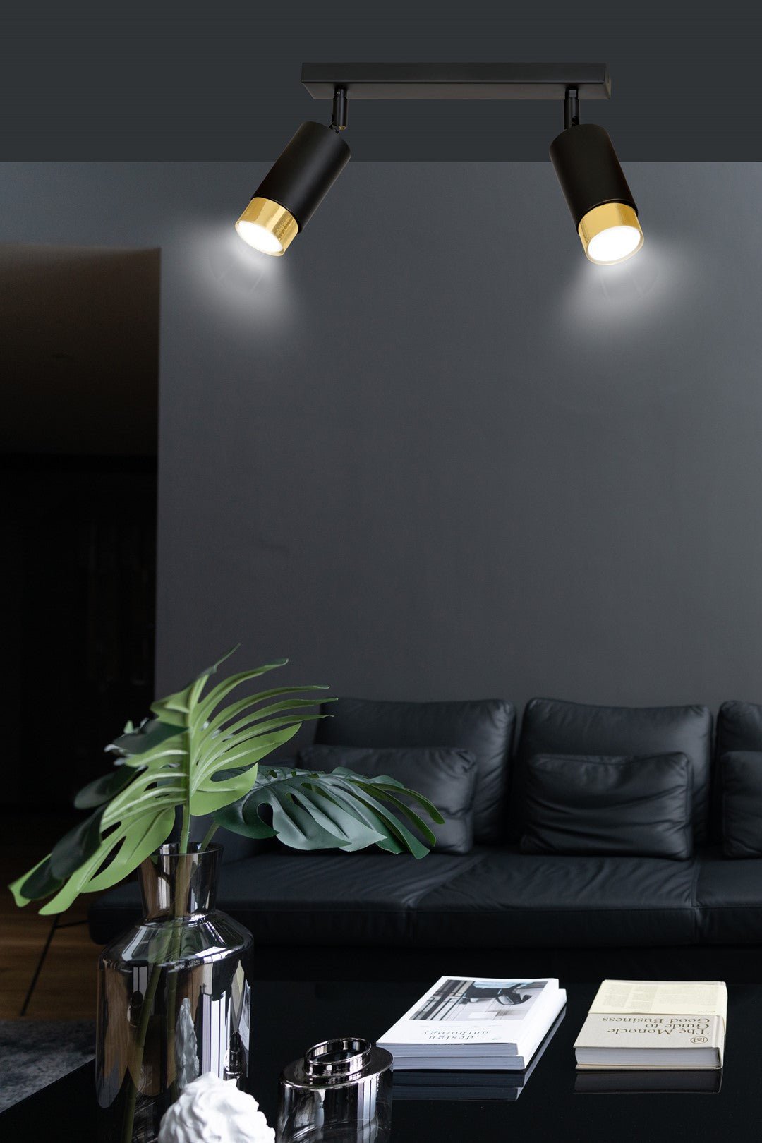 Deckenleuchte Vallant 2 in Schwarz, Gold, 2-flammig