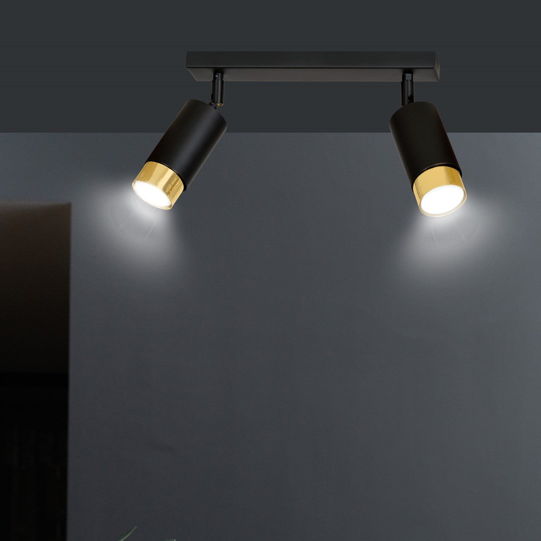 Deckenleuchte Vallant 2 in Schwarz, Gold, 2-flammig