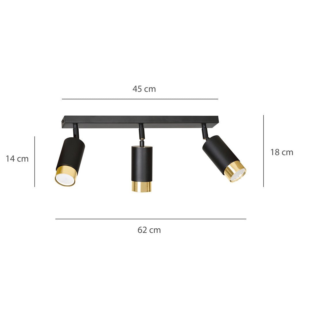 Deckenleuchte Vallant 3 in Schwarz, Gold, 3-flammig