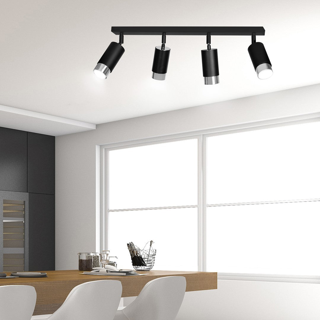 Deckenleuchte Vallant 4 in Schwarz, Silber, 4-flammig