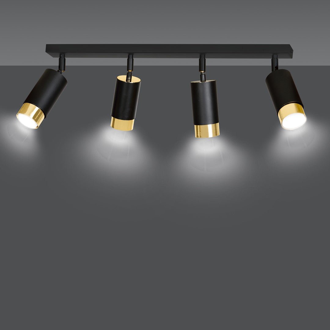 Deckenleuchte Vallant 4 in Schwarz, Gold, 4-flammig