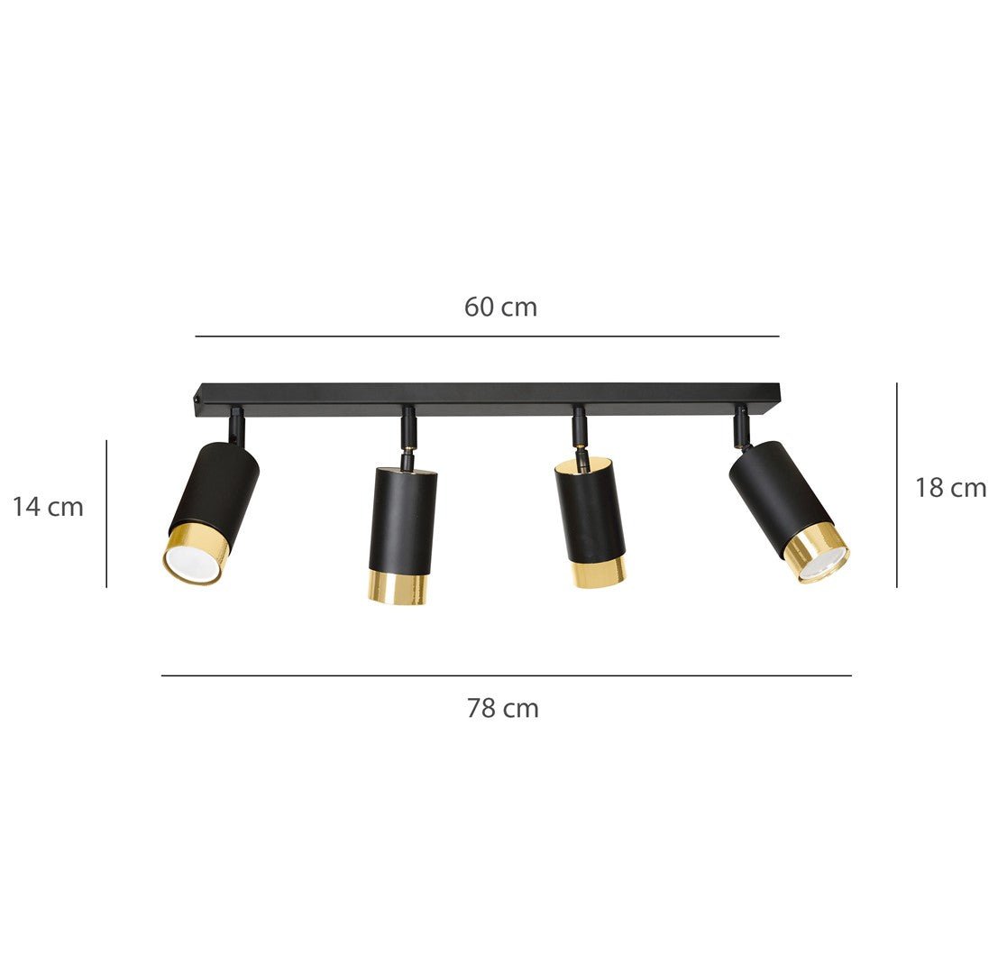 Deckenleuchte Vallant 4 in Schwarz, Gold, 4-flammig
