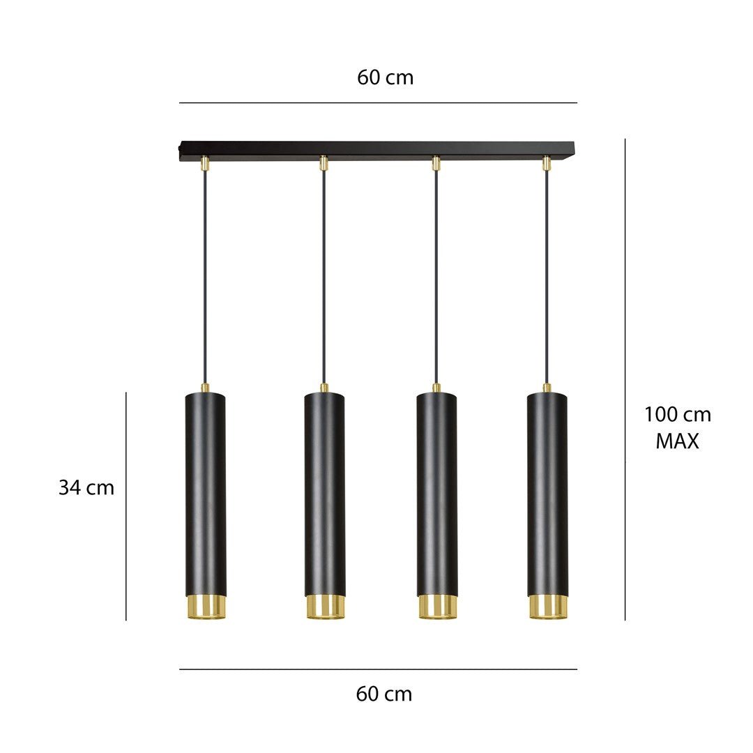Hängeleuchte Aspire 4 in Schwarz, Gold, 4-flammig
