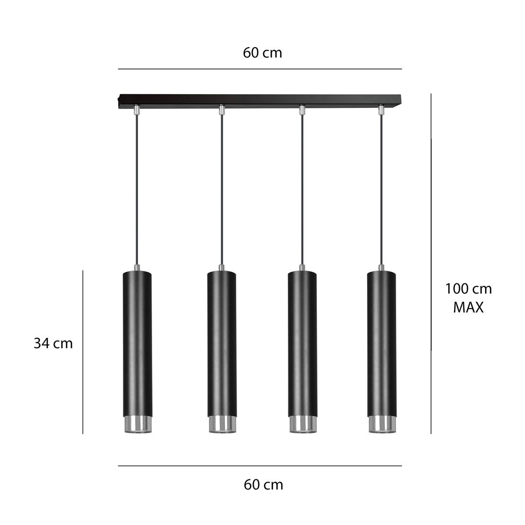 Hängeleuchte Aspire 4 in Schwarz, Silber, 4-flammig