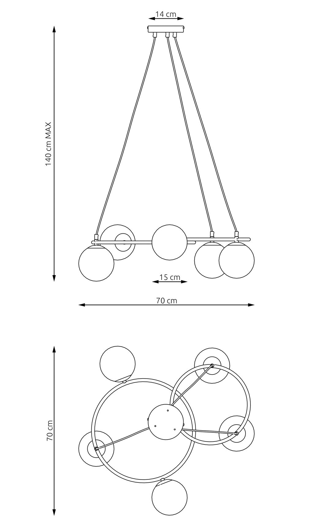 Hängeleuchte Balance 5 in Schwarz, Graphit, 5-flammig