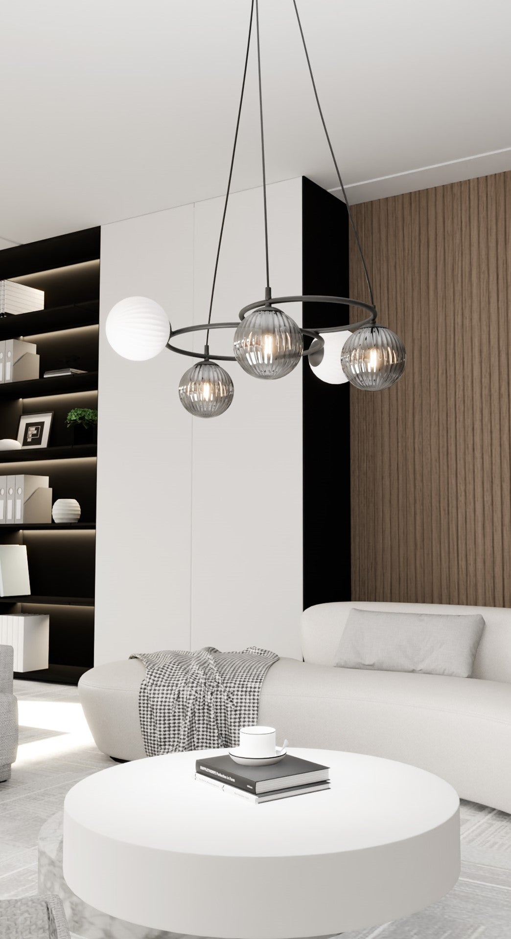 Hängeleuchte Balance 5 in Schwarz, Weiß, Graphit, 5-flammig