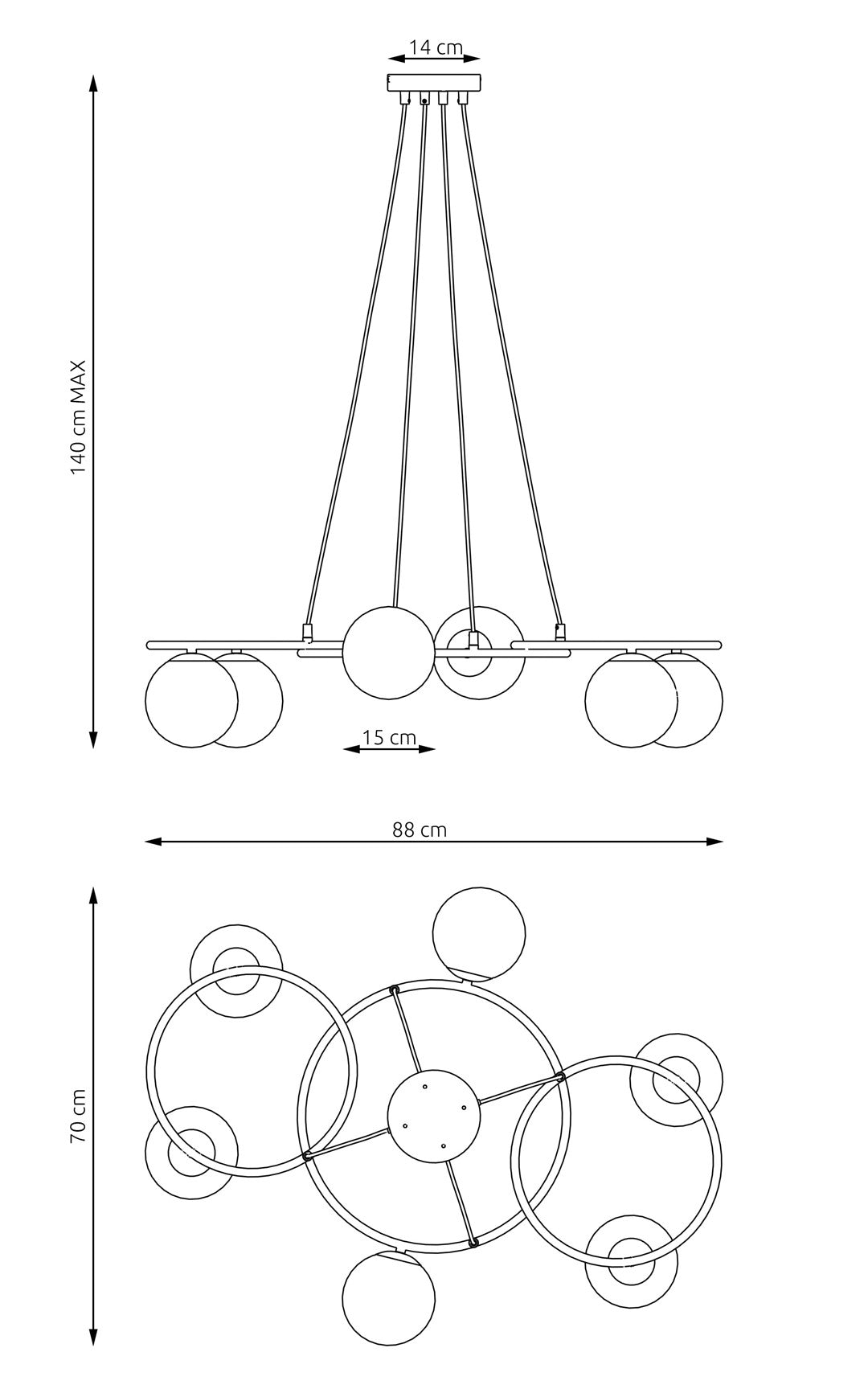 Hängeleuchte Balance 6 in Schwarz, Weiß, Graphit, 6-flammig