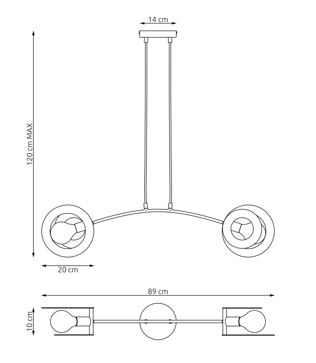 Hängeleuchte Bliss 2 in Schwarz, 2-flammig