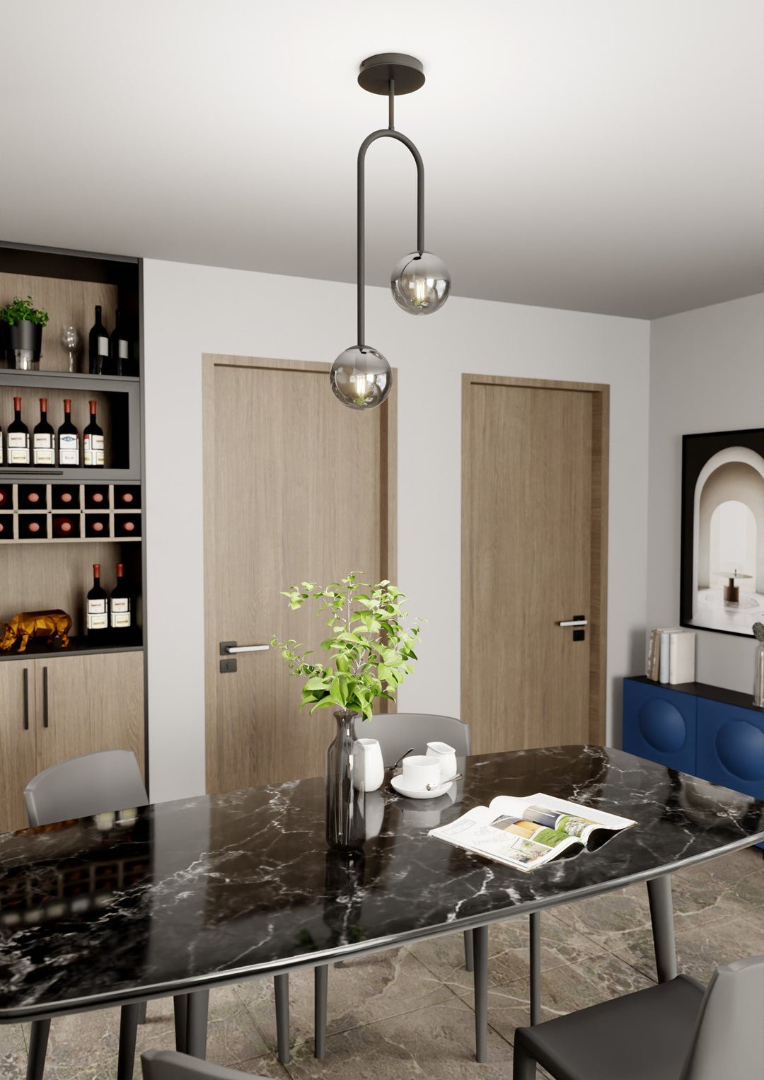 Hängeleuchte Celeste 2 in Schwarz, Graphit, 2-flammig