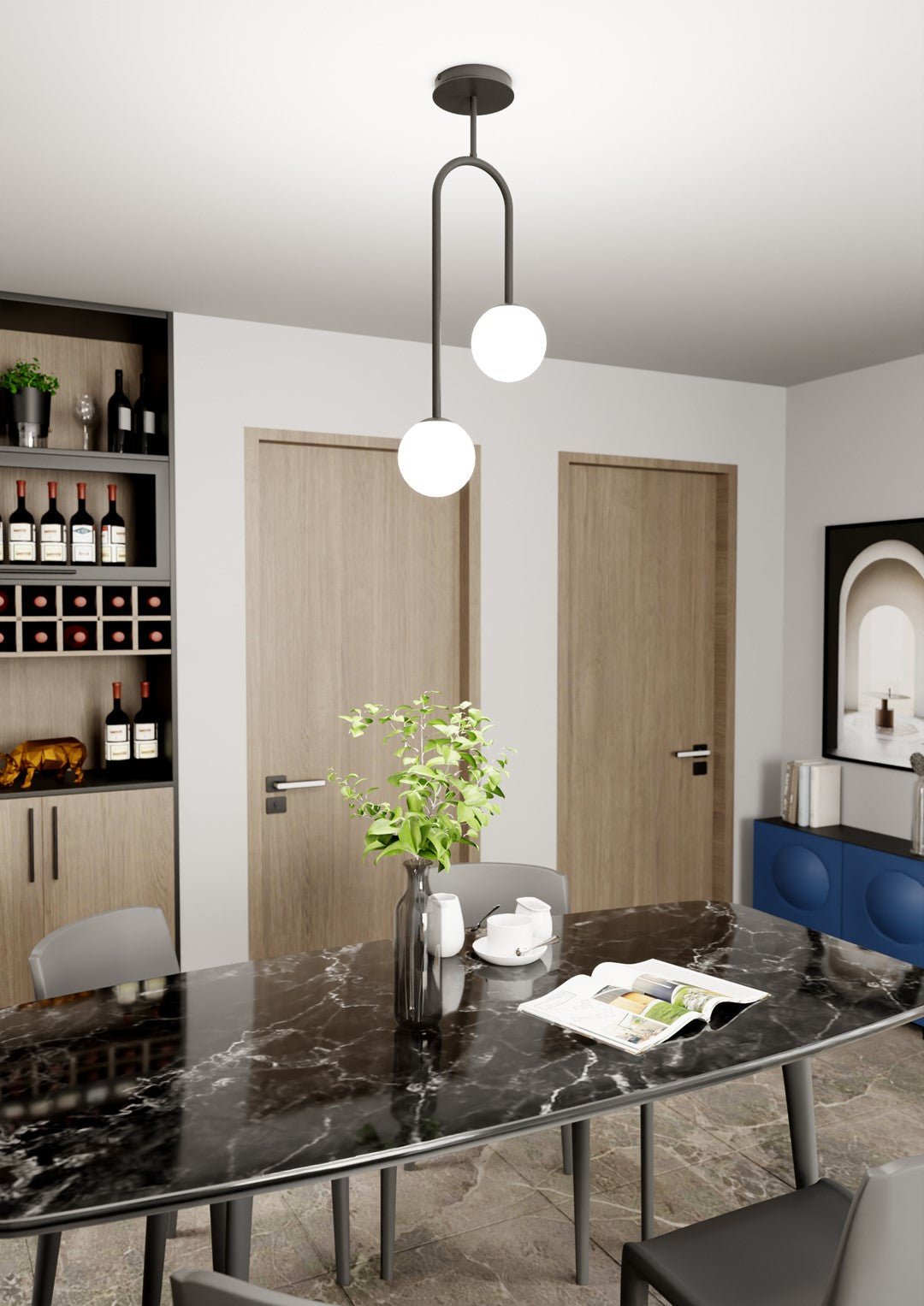 Hängeleuchte Celeste 2 in Schwarz, Weiß, 2-flammig