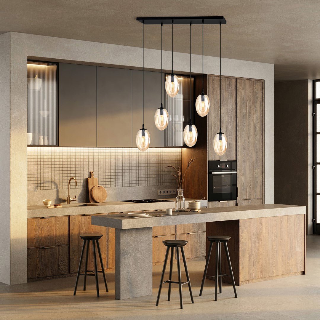 Hängeleuchte Celestial 6 in Schwarz, Bernstein, 6-flammig