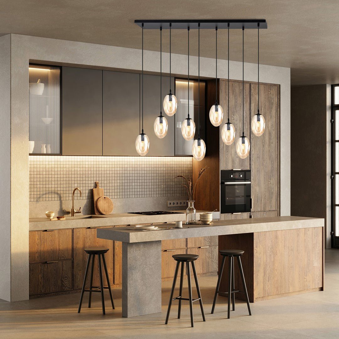 Hängeleuchte Celestial 9 in Schwarz, Bernstein, 9-flammig