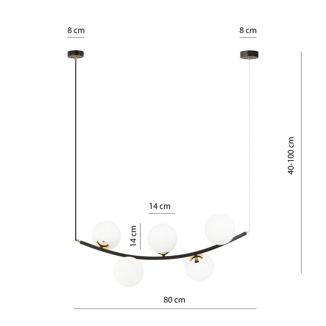 Hängeleuchte Elegance 5 in Schwarz, Gold, Weiß, 5-flammig