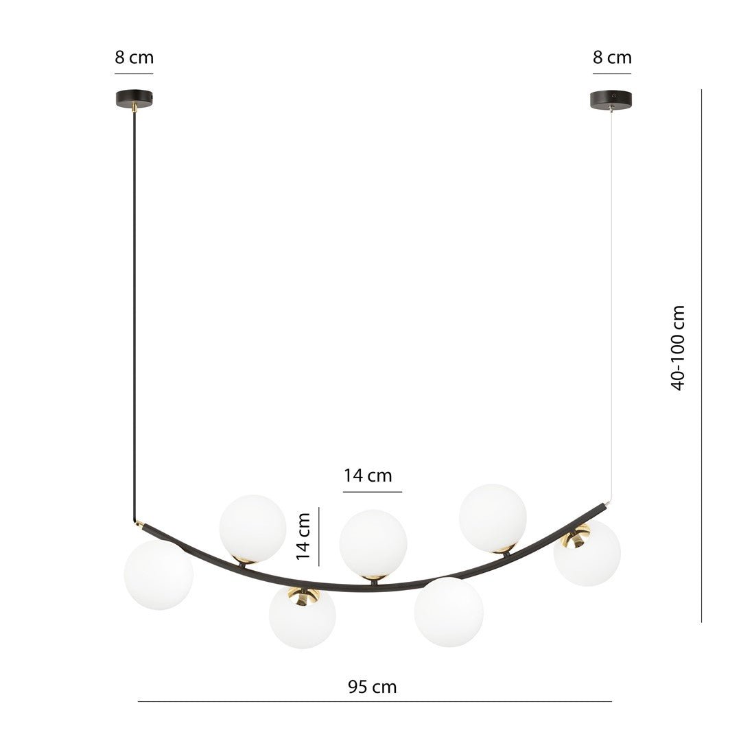 Hängeleuchte Elegance 7 in Schwarz, Gold, Weiß, 7-flammig