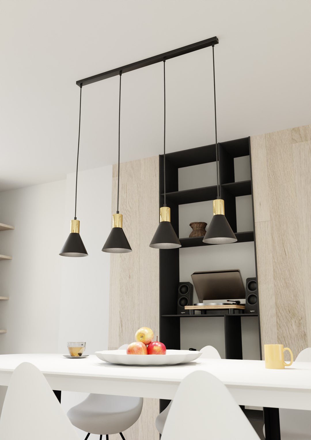 Hängeleuchte Fleur 4 in Schwarz, Gold, 4-flammig