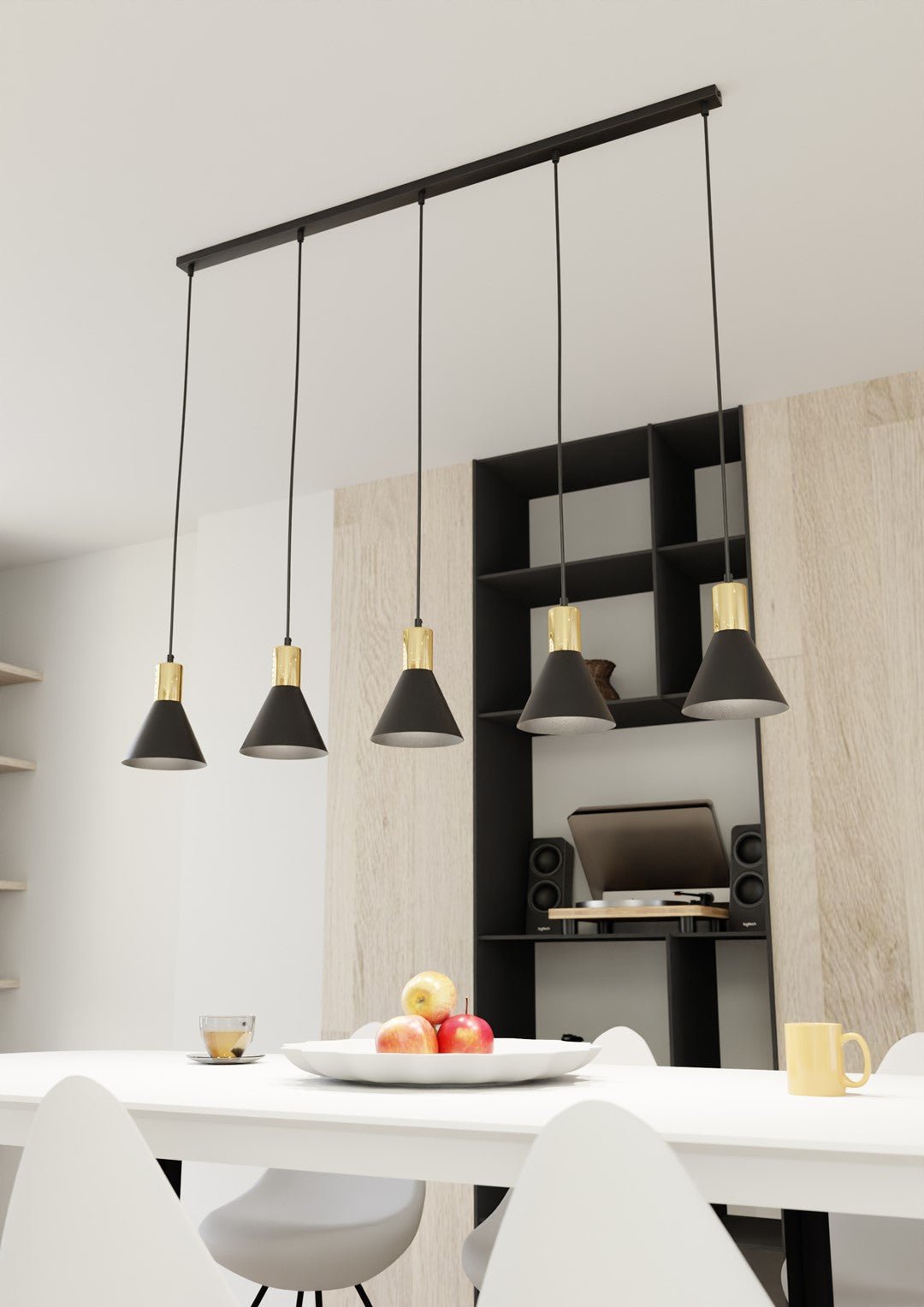 Hängeleuchte Fleur 5 in Schwarz, Gold, 5-flammig