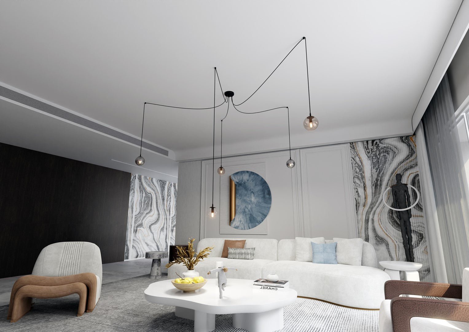 Hängeleuchte Glimer 5 in Schwarz, Graphit, Bernstein, 5-flammig