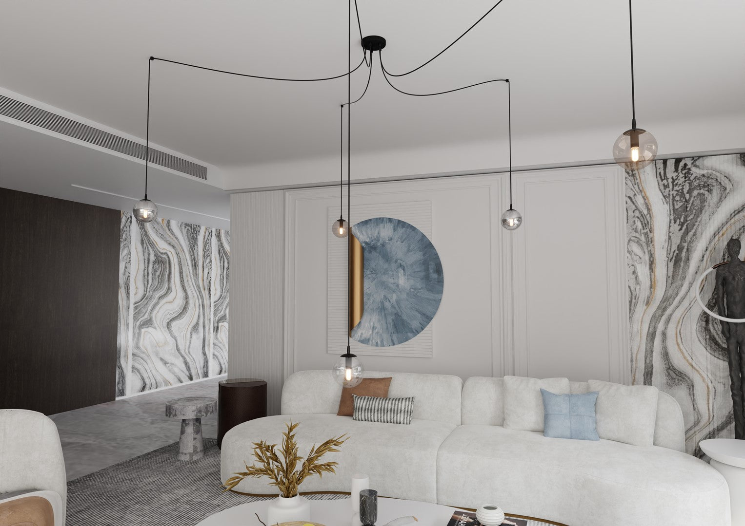 Hängeleuchte Glimer 5 in Schwarz, Graphit, Bernstein, 5-flammig