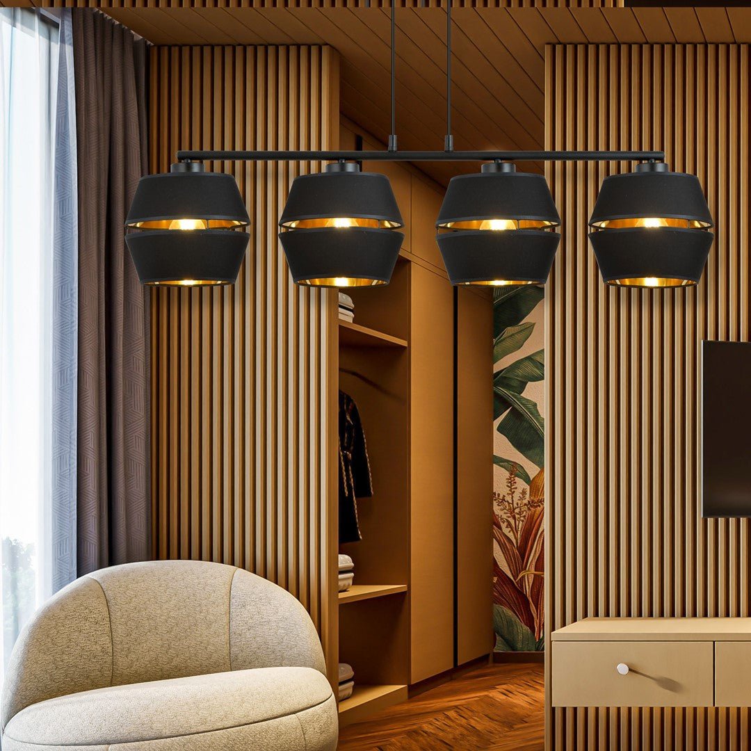 Hängeleuchte Harmony 4 in Schwarz, Gold, 4-flammig