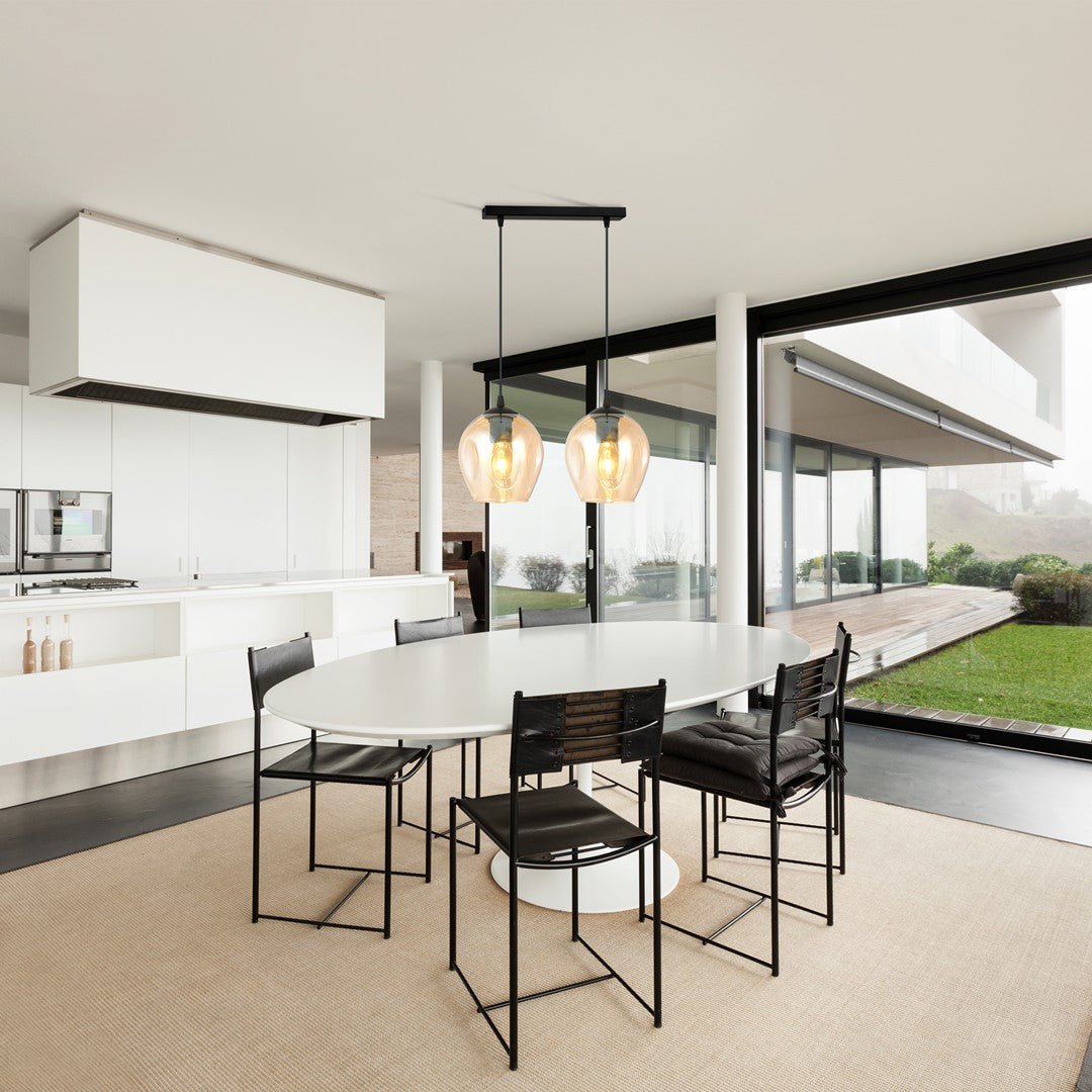 Hängeleuchte Lustre 2 in Schwarz, Bernstein, 2-flammig