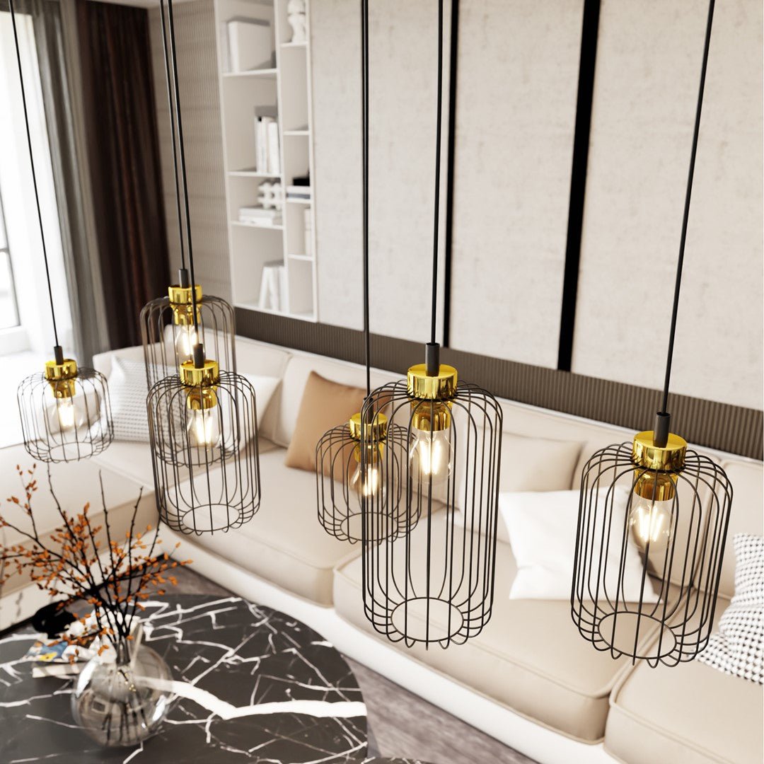 Hängeleuchte Noble 6 in Schwarz, Gold, 6-flammig