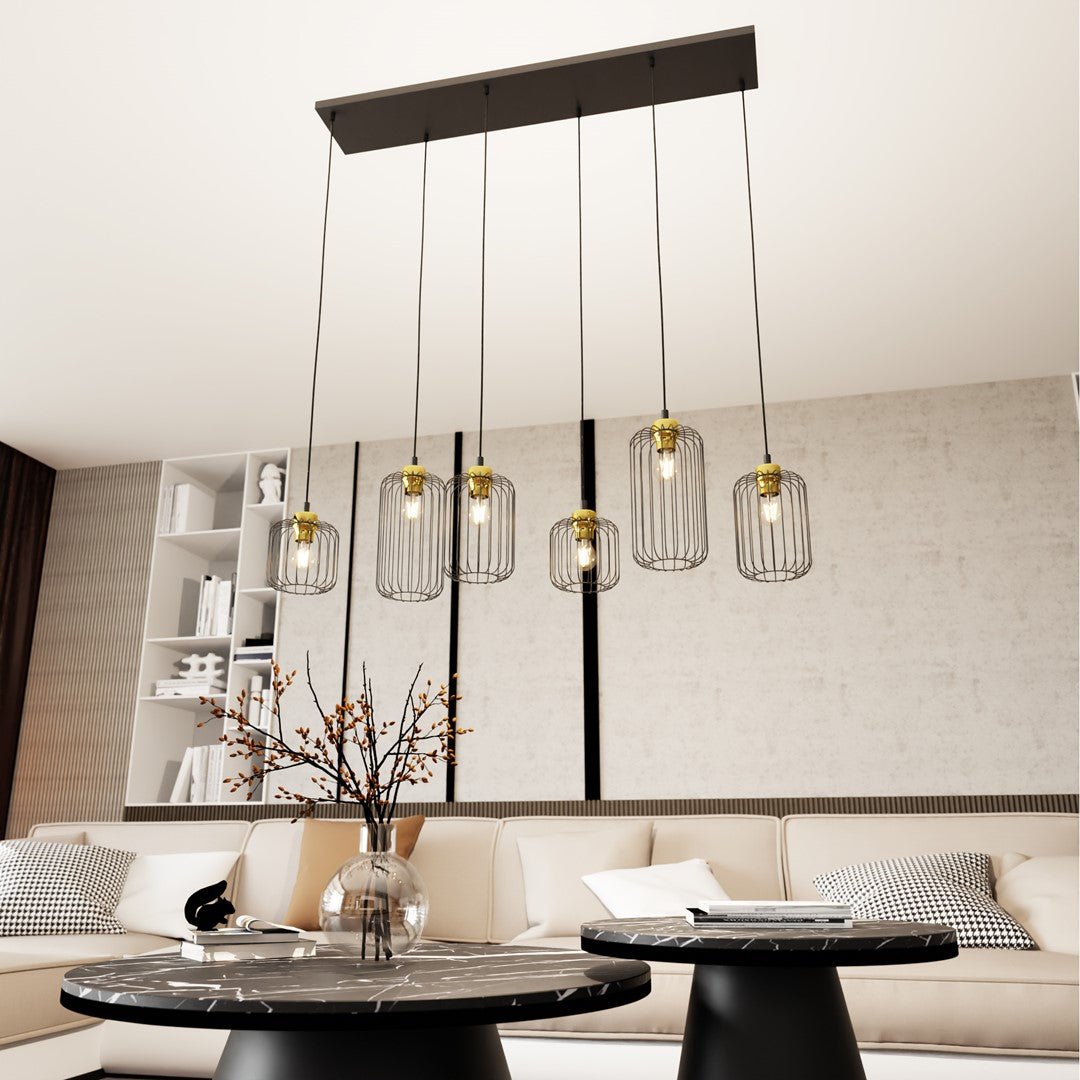 Hängeleuchte Noble 6 in Schwarz, Gold, 6-flammig