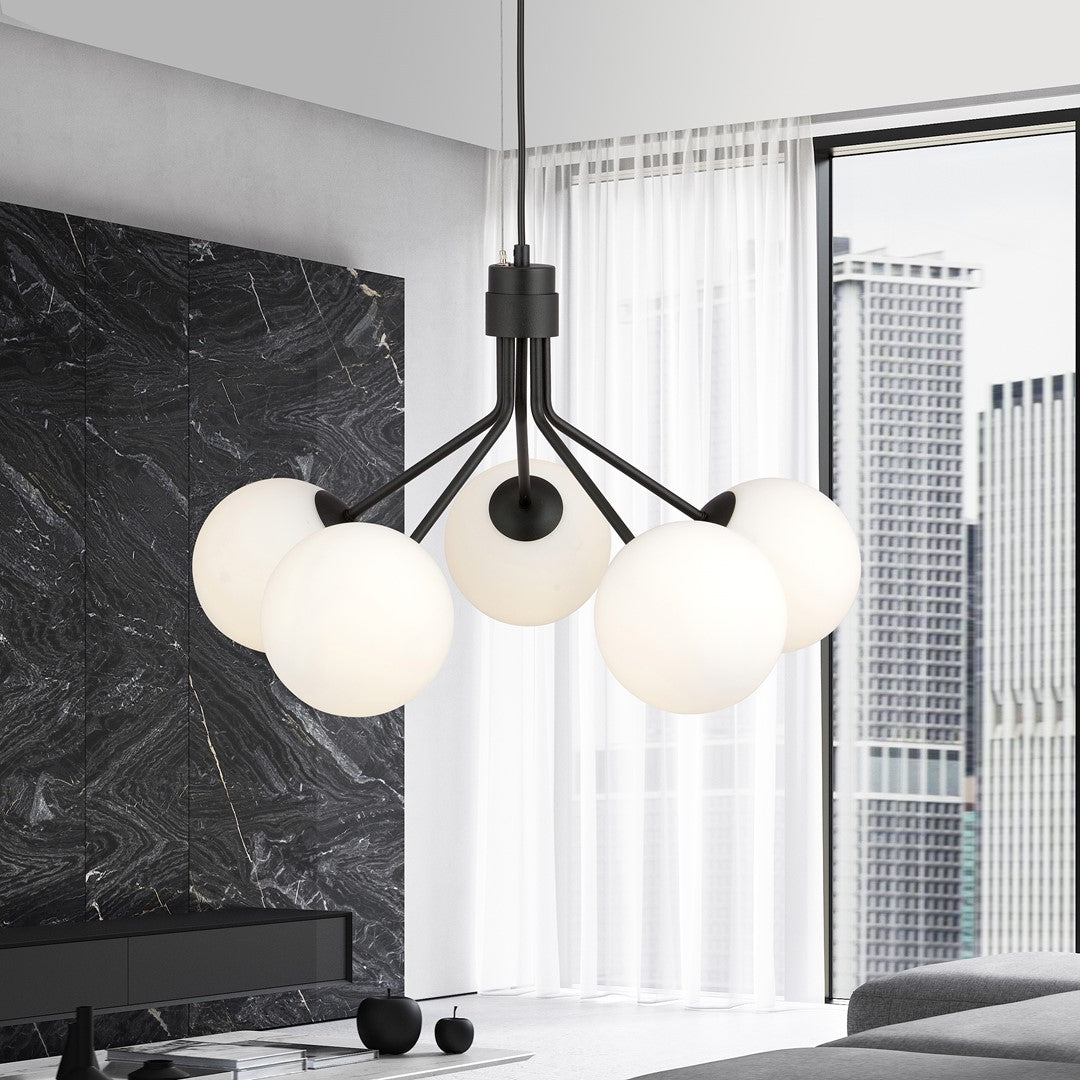 Hängeleuchte Stellar 5 in Schwarz, Weiß, 5-flammig