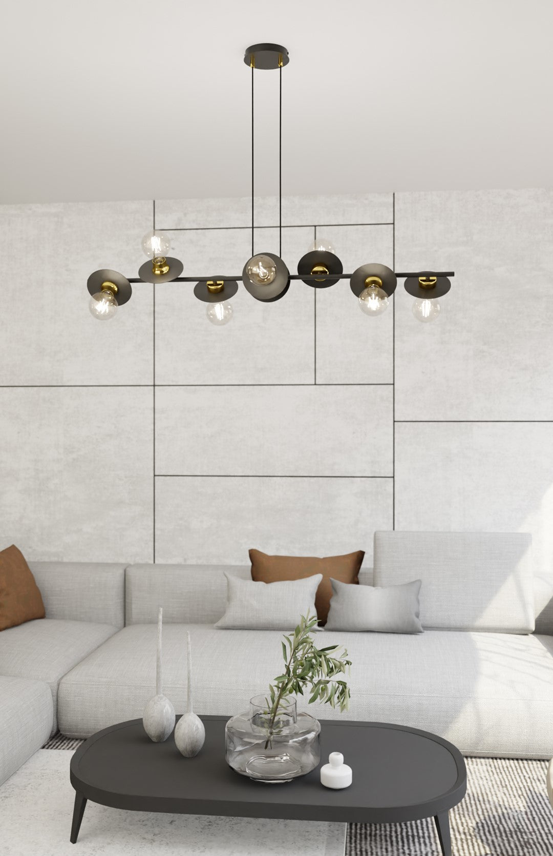 Hängeleuchte Vanguard 8 in Schwarz, Gold, 8-flammig