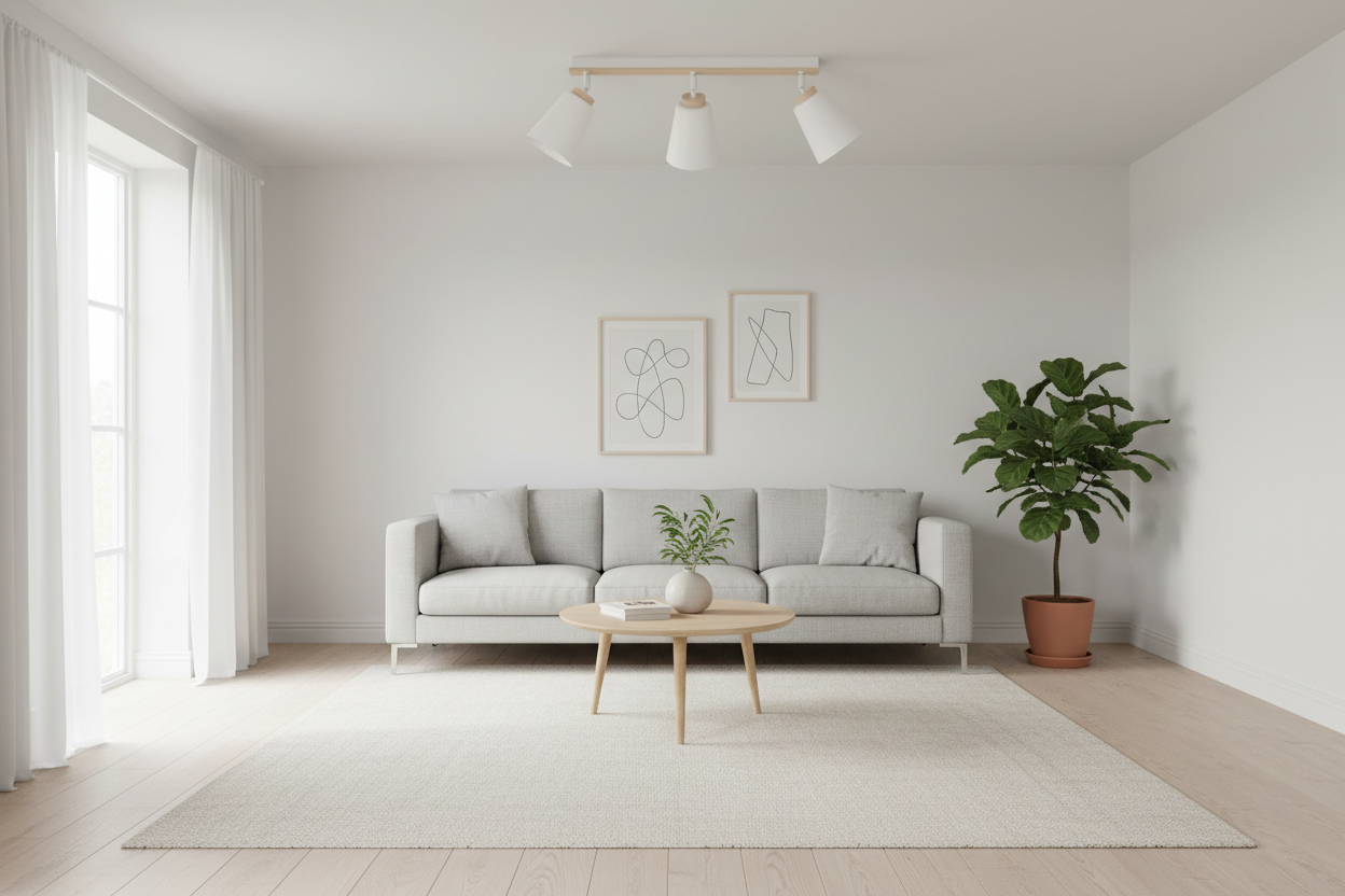 Deckenleuchte Voyage 3 in Weiß im skandinavischen Wohnzimmer