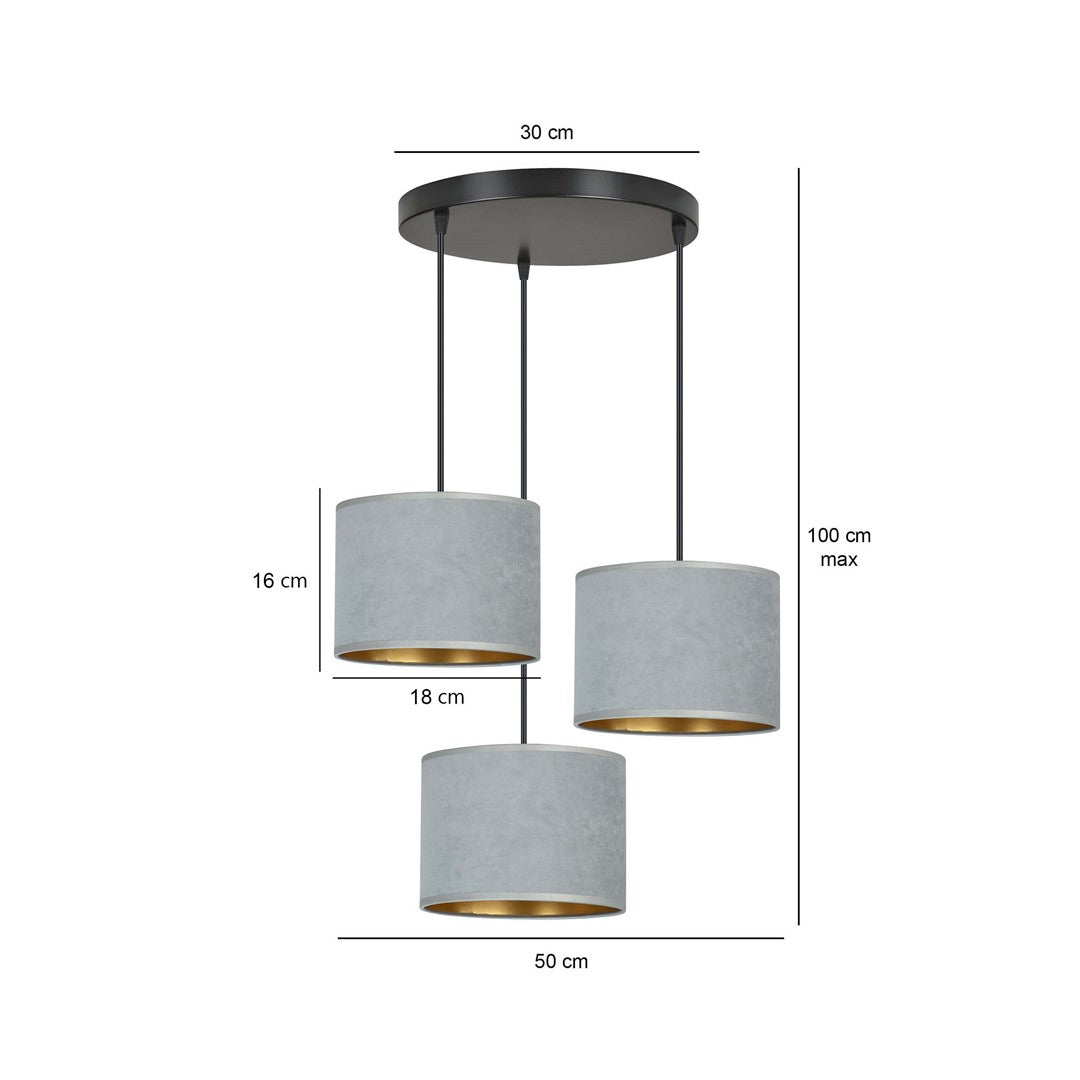 Hängeleuchte Crest 3 Premium in Schwarz, Grau, 3-flammig