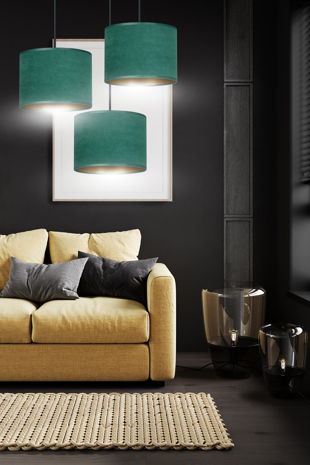 Hängeleuchte Crest 3 Premium in Schwarz, Grün, 3-flammig