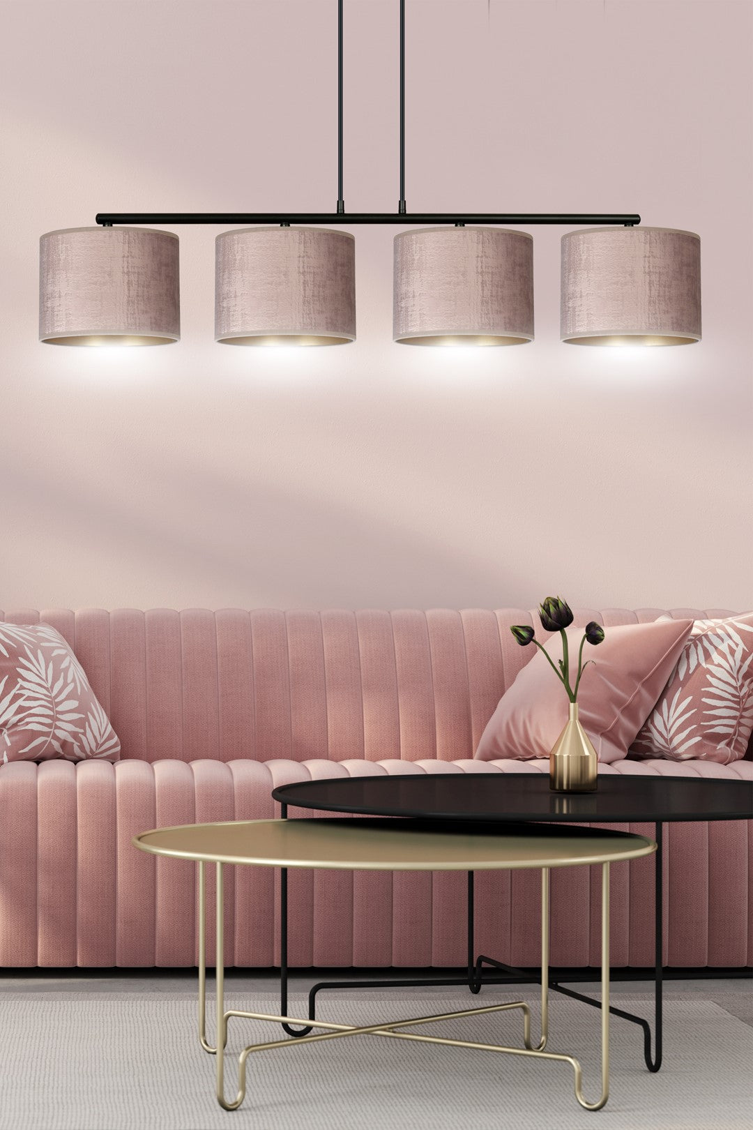 Hängeleuchte Crest 4 in Schwarz, Rosa, 4-flammig