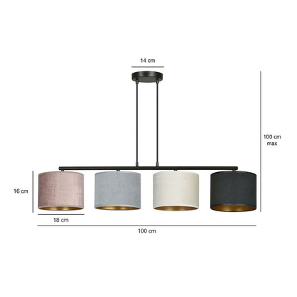 Hängeleuchte Crest 4 in Schwarz, Weiß, Grau, Rosa, 4-flammig