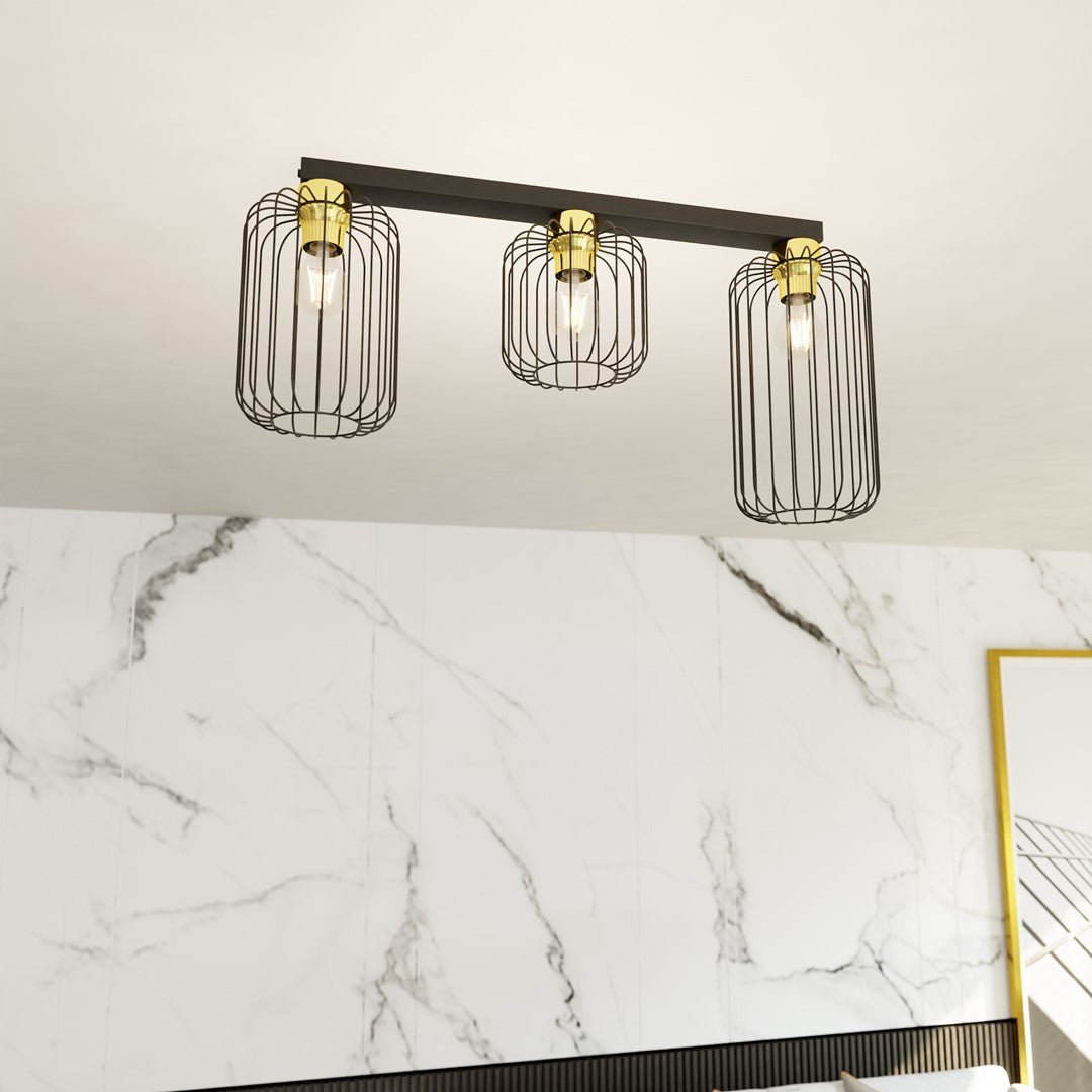 Deckenleuchte Cottage 3 in Schwarz, Gold, 3-flammig
